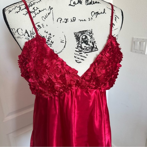 Luxurious Red Lace Floral Slip Dress Red Satin Tie Back Large - Picture 3 of 6